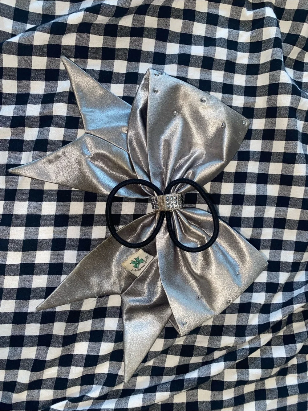 bling it on cheer bow silver with rhinestones